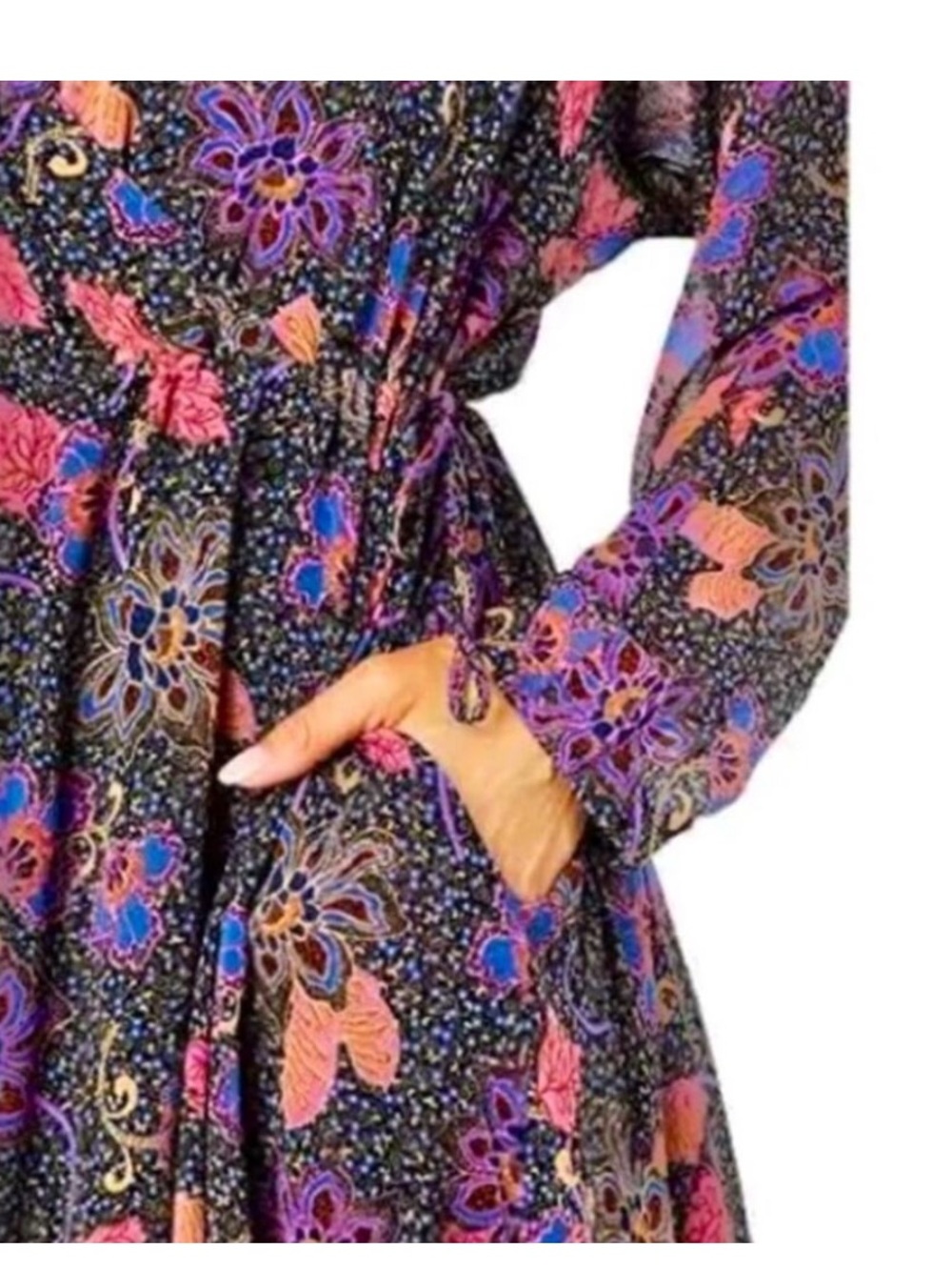 Free People Teegan Mini Dress in Twilight Combo. Faux Wrap Boho Long Sleeve. Med - Picture 2 of 15